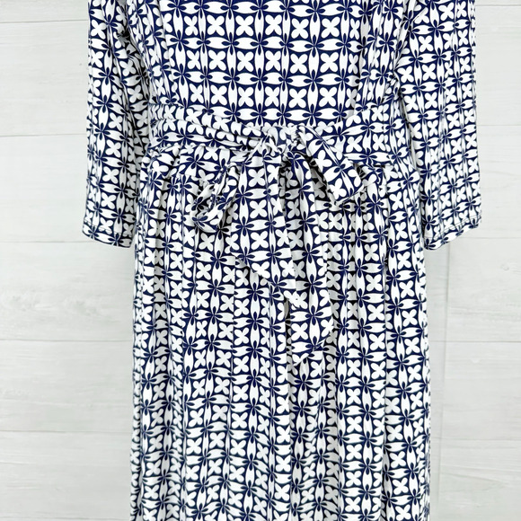 Boden Jersey Tunic Dress Size 20 / 22 Tall Navy Geometric Print Tie Waist V Neck - Picture 9 of 13